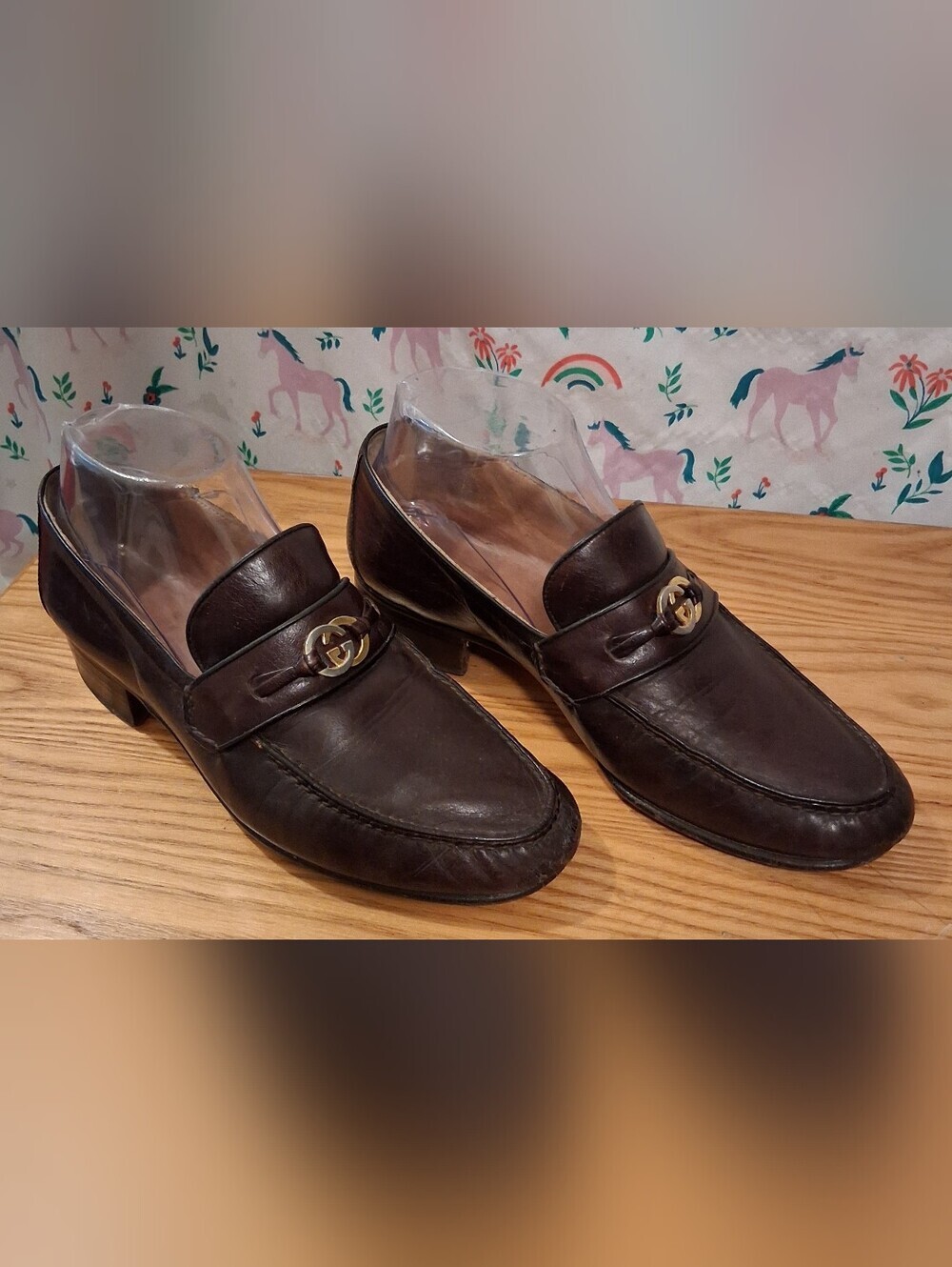 EUC RARE Vintage 80s Gucci Brown Leather Custom Atelier 2 Tone G Loafer SZ 8.5